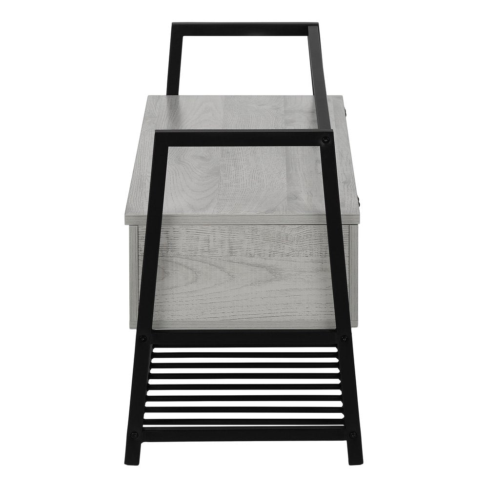 42" Gray And Black Steel and Wood Storage Entryway Stool With Flip Top And Shoe Storage