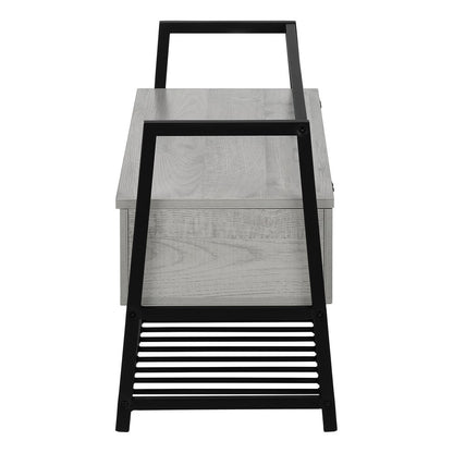 42" Gray And Black Steel and Wood Storage Entryway Stool With Flip Top And Shoe Storage