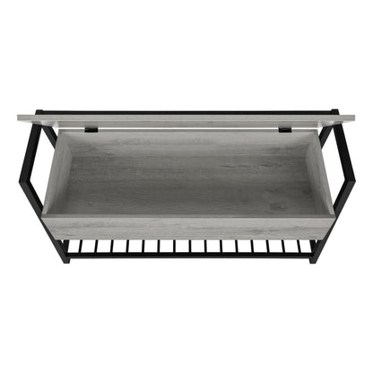 42" Gray And Black Bench With Flip top