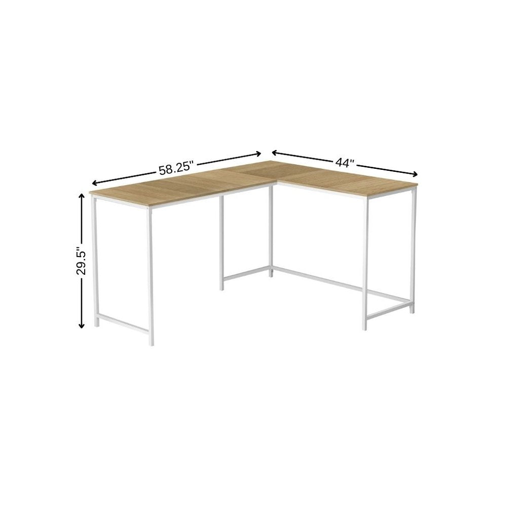 58" Natural and White Wood and Metal Corner Computer Desk