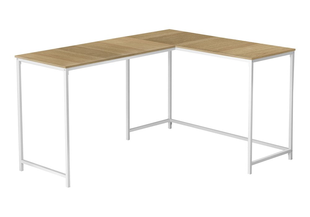 58" Natural and White Wood and Metal Corner Computer Desk