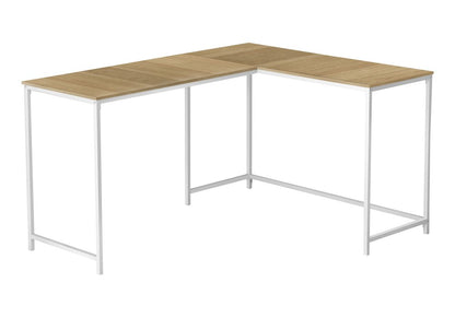 58" Natural and White Wood and Metal Corner Computer Desk