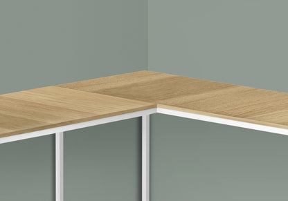 58" Natural and White Wood and Metal Corner Computer Desk