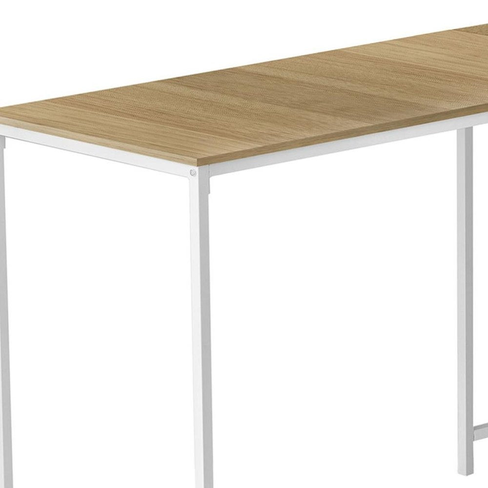 58" Natural and White Wood and Metal Corner Computer Desk