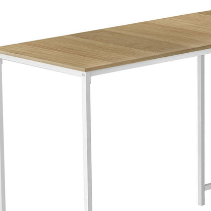 58" Natural and White Wood and Metal Corner Computer Desk