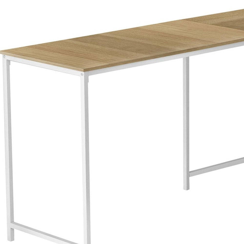 58" Natural and White Wood and Metal Corner Computer Desk