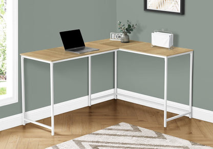 58" Natural and White Wood and Metal Corner Computer Desk