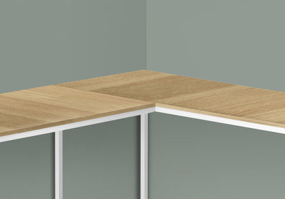 58" Natural and White Wood and Metal Corner Computer Desk