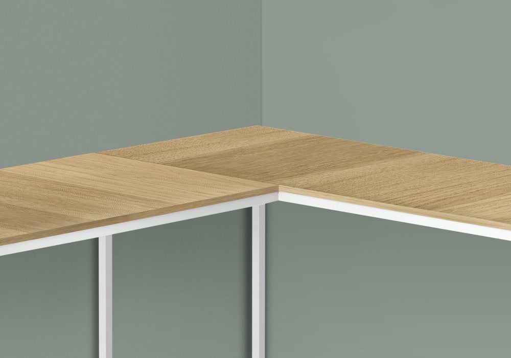 58" Natural and White Wood and Metal Corner Computer Desk