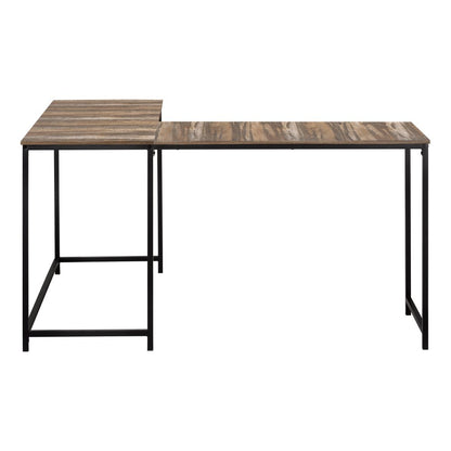 58" Brown and Black Wood and Metal Corner Computer Desk