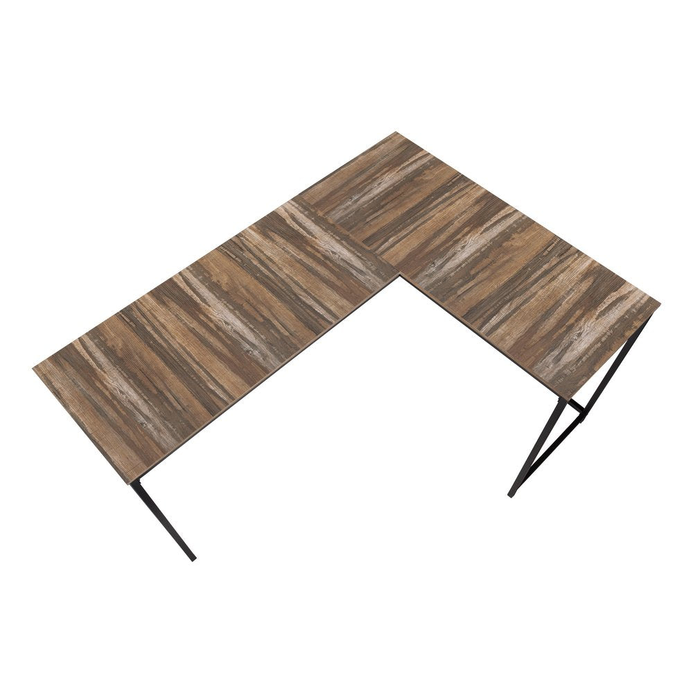 58" Brown and Black Wood and Metal Corner Computer Desk