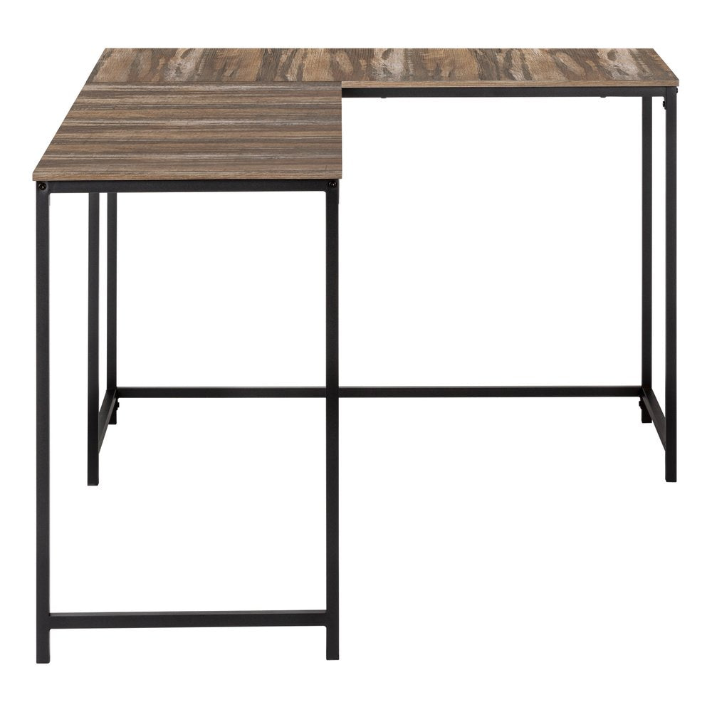 58" Brown and Black Wood and Metal Corner Computer Desk