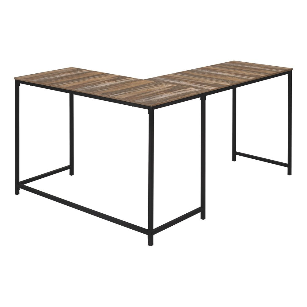 58" Brown and Black Wood and Metal Corner Computer Desk
