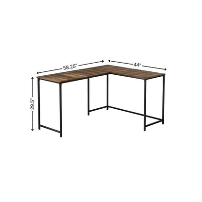 58" Brown and Black Wood and Metal Corner Computer Desk