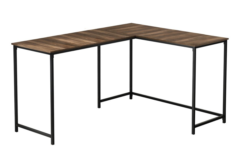 58" Brown and Black Wood and Metal Corner Computer Desk