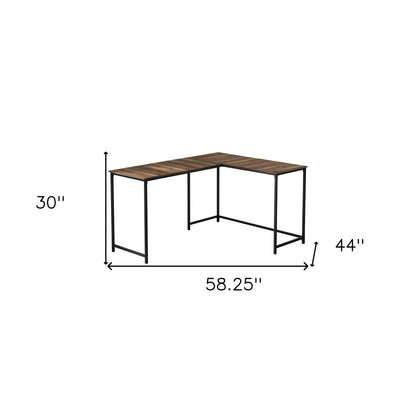 58" Brown and Black Wood and Metal Corner Computer Desk