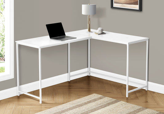 58" White Wood and Metal Corner Computer Desk