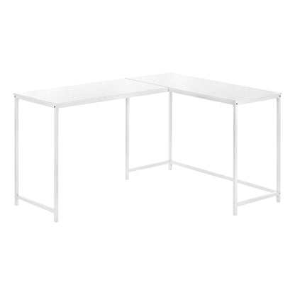 58" White Wood and Metal Corner Computer Desk