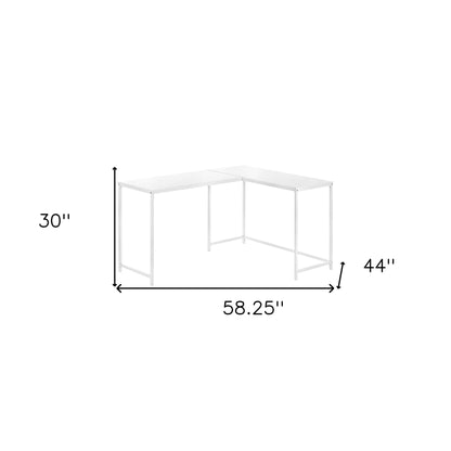 58" White Wood and Metal Corner Computer Desk