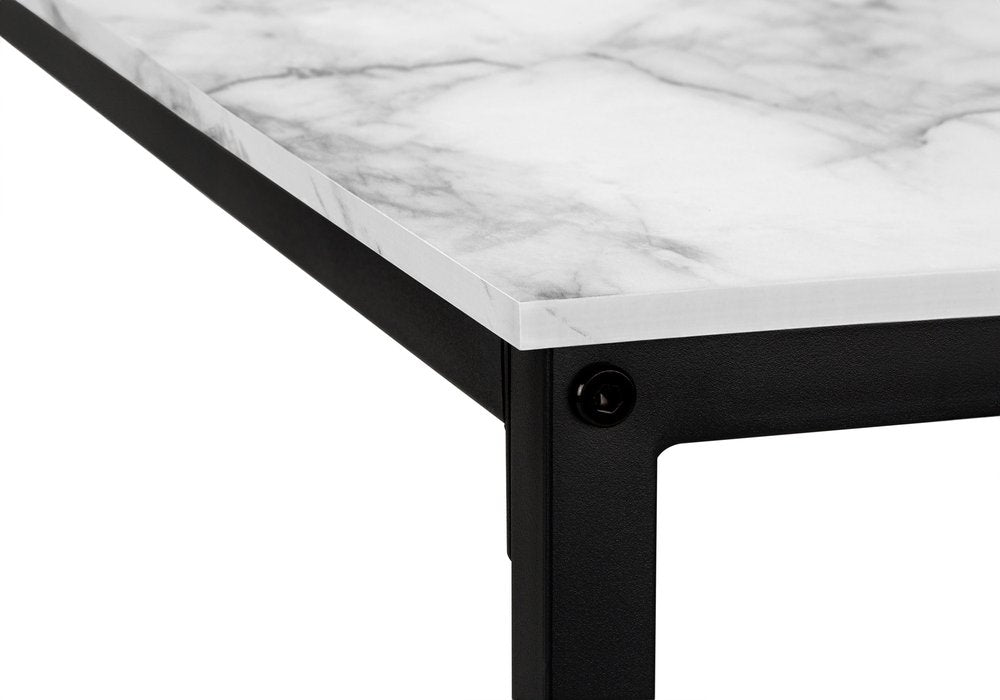 58" White and Black Faux Marble Wood And Metal Corner Computer Desk