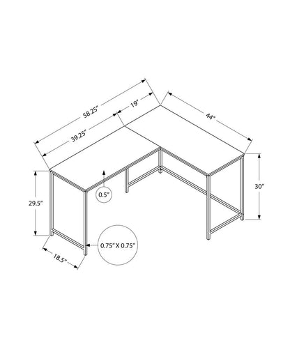 58" White and Black Faux Marble Wood And Metal Corner Computer Desk