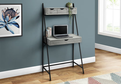 32" Gray and Black Wood and Metal Sled Computer Desk With Four Drawers