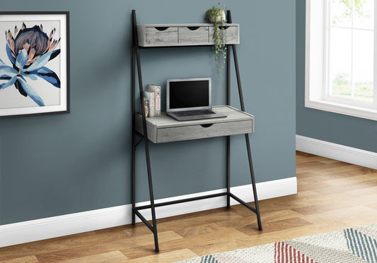 32" Gray and Black Wood and Metal Sled Computer Desk With Four Drawers
