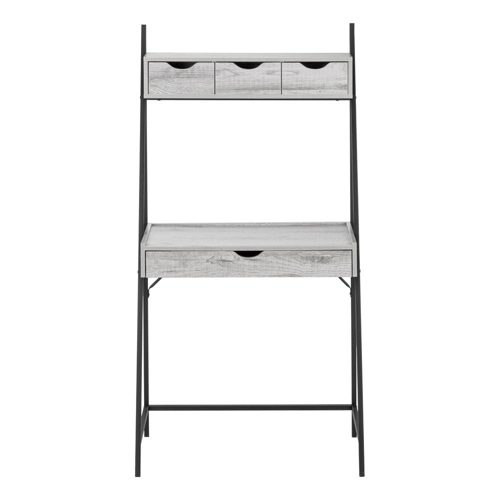 32" Gray and Black Wood and Metal Sled Computer Desk With Four Drawers