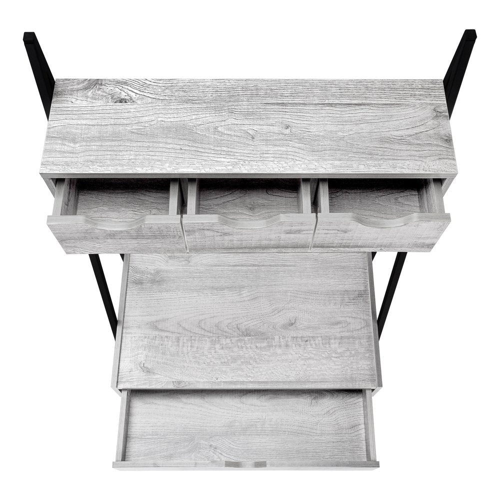 32" Gray and Black Wood and Metal Sled Computer Desk With Four Drawers