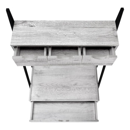 32" Gray and Black Wood and Metal Sled Computer Desk With Four Drawers
