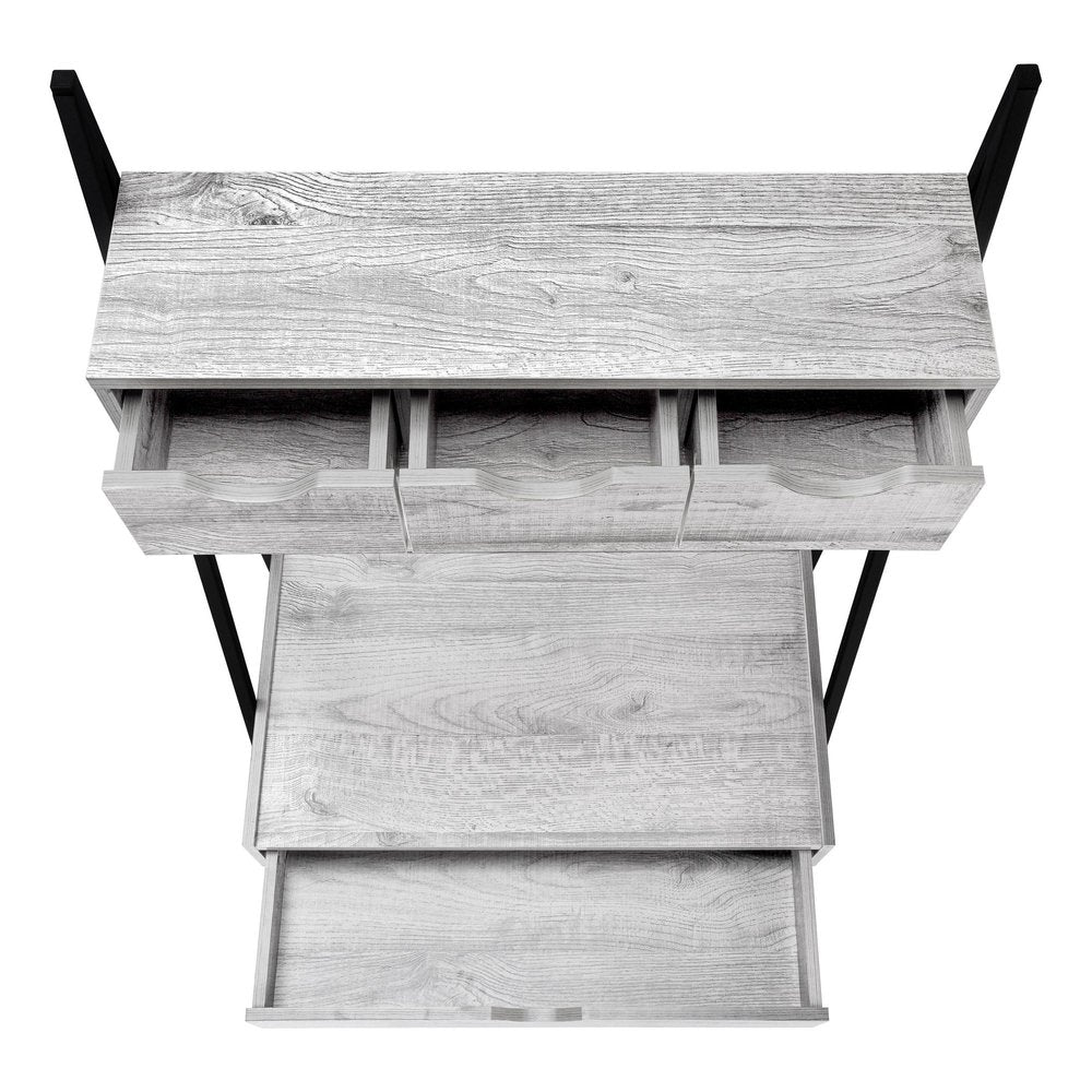 32" Gray and Black Wood and Metal Sled Computer Desk With Four Drawers