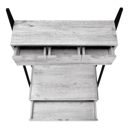 32" Gray and Black Wood and Metal Sled Computer Desk With Four Drawers