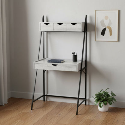 32" Gray and Black Wood and Metal Sled Computer Desk With Four Drawers