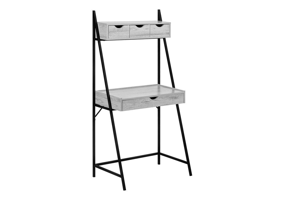 32" Gray and Black Wood and Metal Sled Computer Desk With Four Drawers