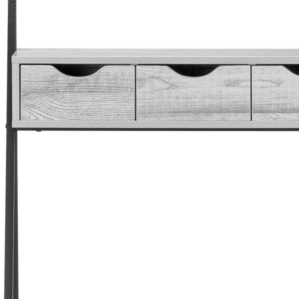 32" Gray and Black Wood and Metal Sled Computer Desk With Four Drawers