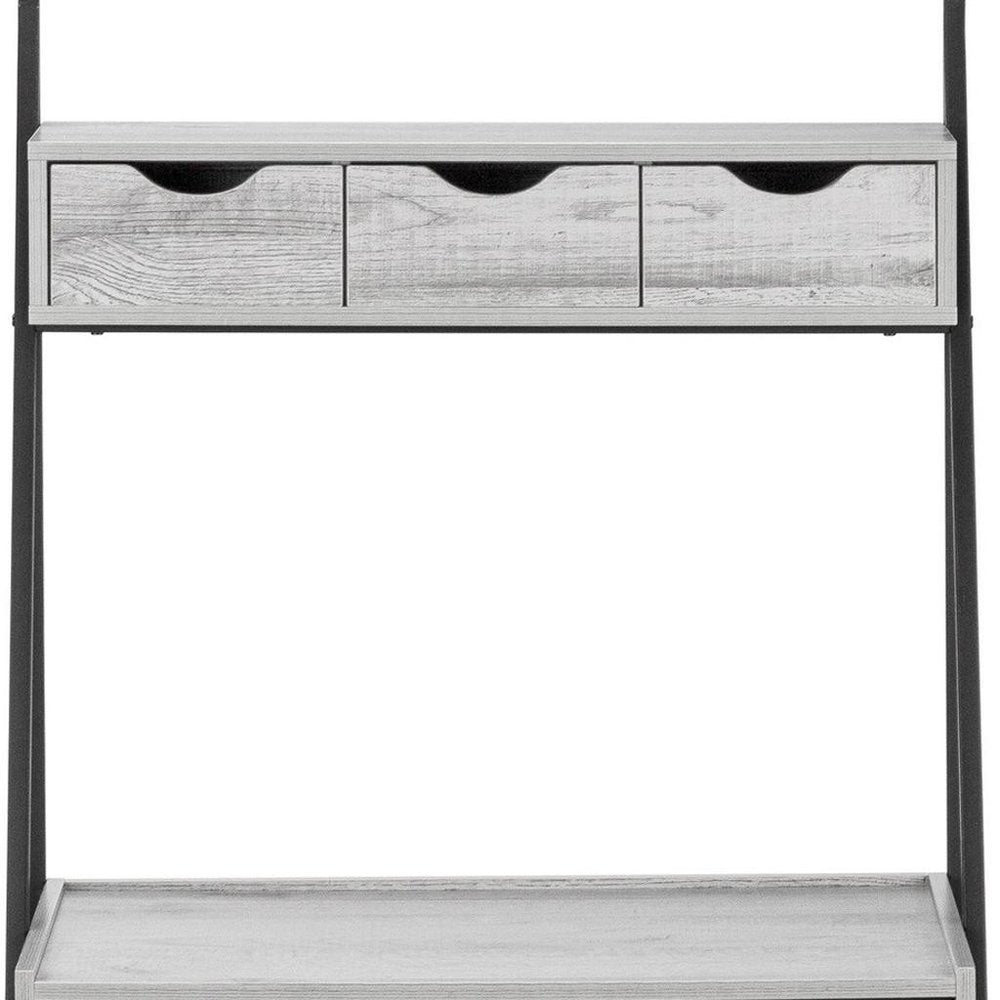 32" Gray and Black Wood and Metal Sled Computer Desk With Four Drawers