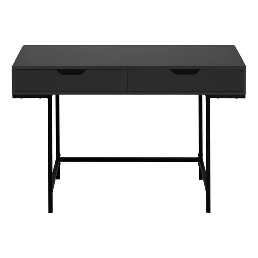 47" Black Wood and Metal H-Shape Computer Desk With Two Drawers