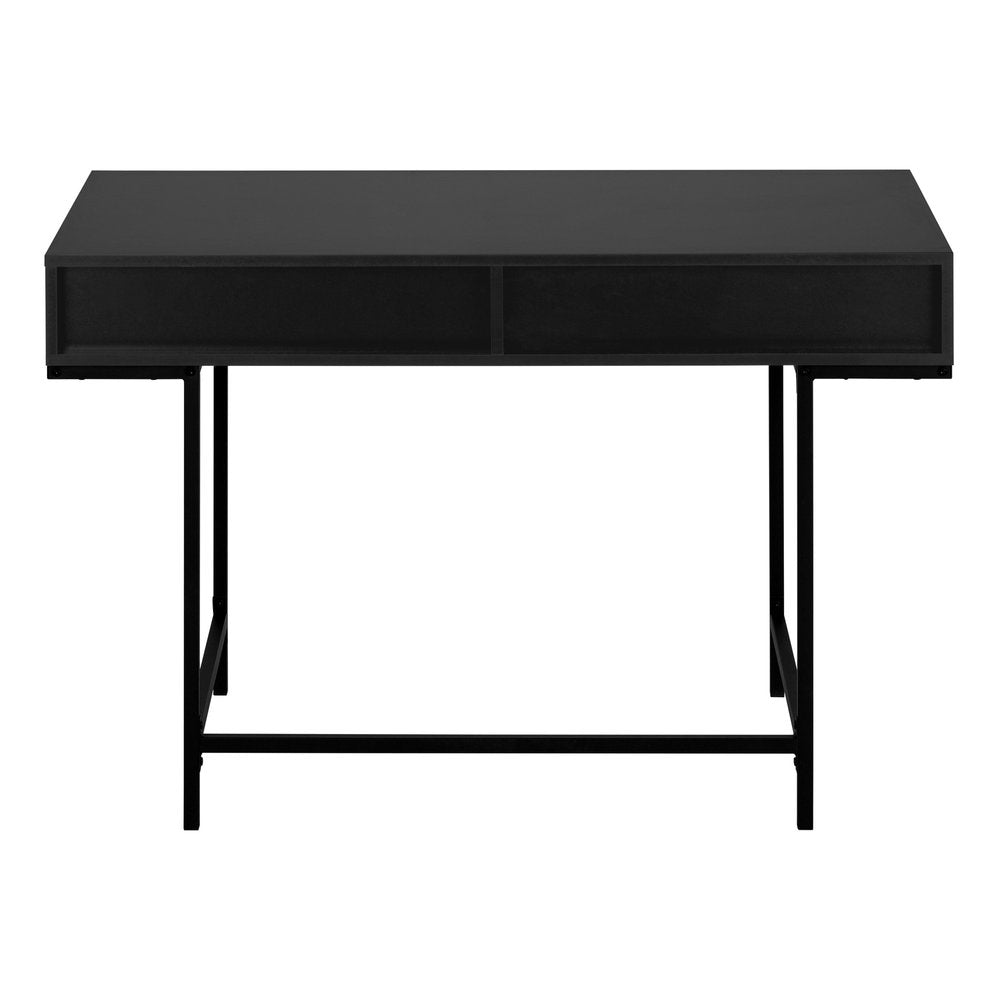 47" Black Wood and Metal H-Shape Computer Desk With Two Drawers