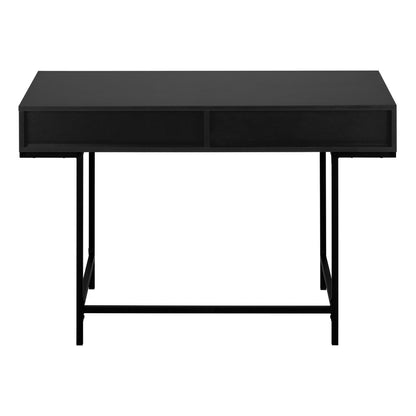47" Black Wood and Metal H-Shape Computer Desk With Two Drawers