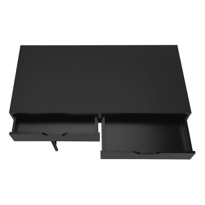 47" Black Wood and Metal H-Shape Computer Desk With Two Drawers