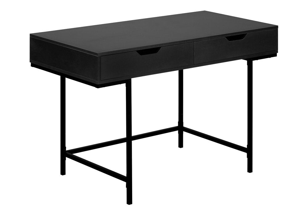 47" Black Wood and Metal H-Shape Computer Desk With Two Drawers