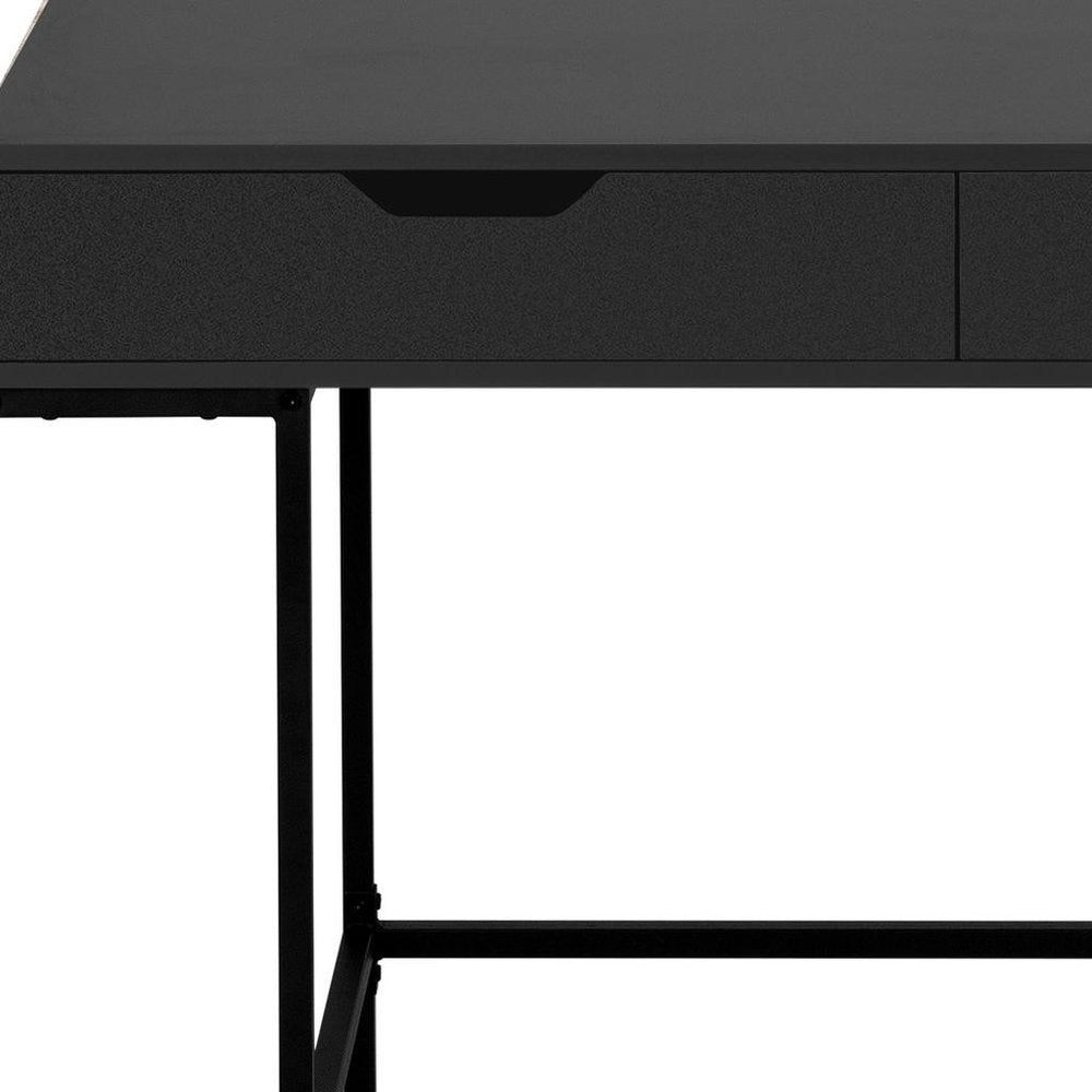 47" Black Wood and Metal H-Shape Computer Desk With Two Drawers