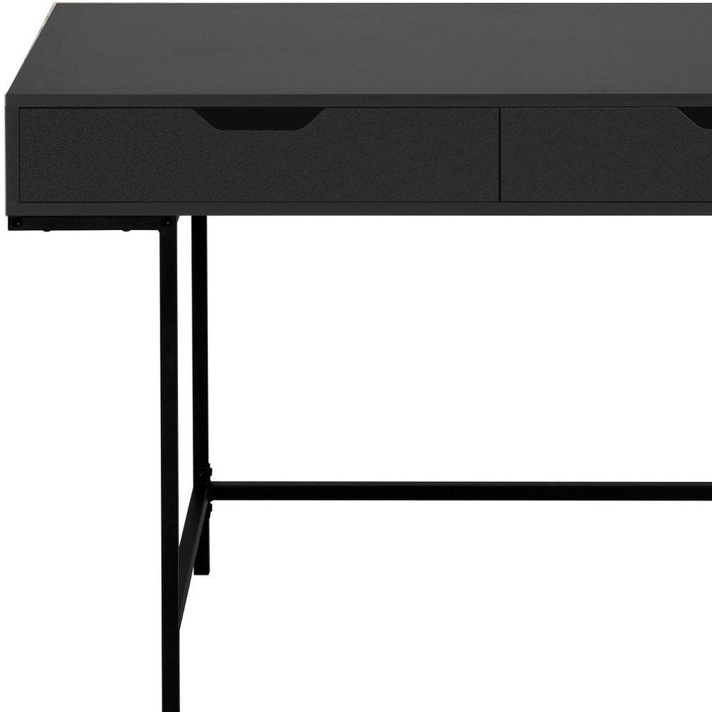 47" Black Wood and Metal H-Shape Computer Desk With Two Drawers
