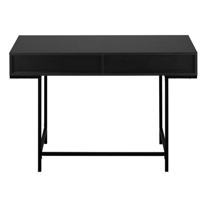 47" Black Wood and Metal H-Shape Computer Desk With Two Drawers