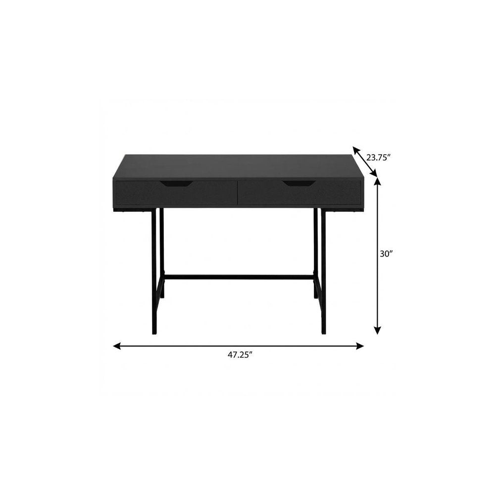 47" Black Wood and Metal H-Shape Computer Desk With Two Drawers