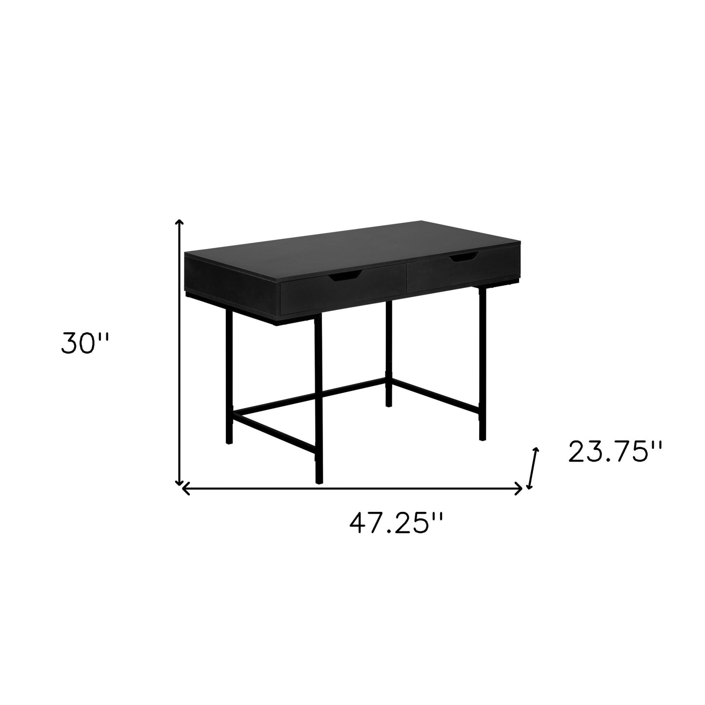 47" Black Wood and Metal H-Shape Computer Desk With Two Drawers