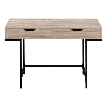 47" Taupe and Black Wood and Metal H-Shape Computer Desk With Two Drawers
