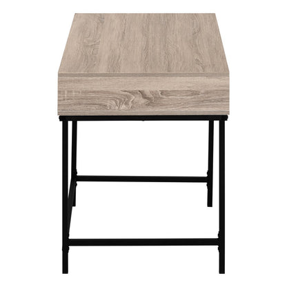 47" Taupe and Black Wood and Metal H-Shape Computer Desk With Two Drawers
