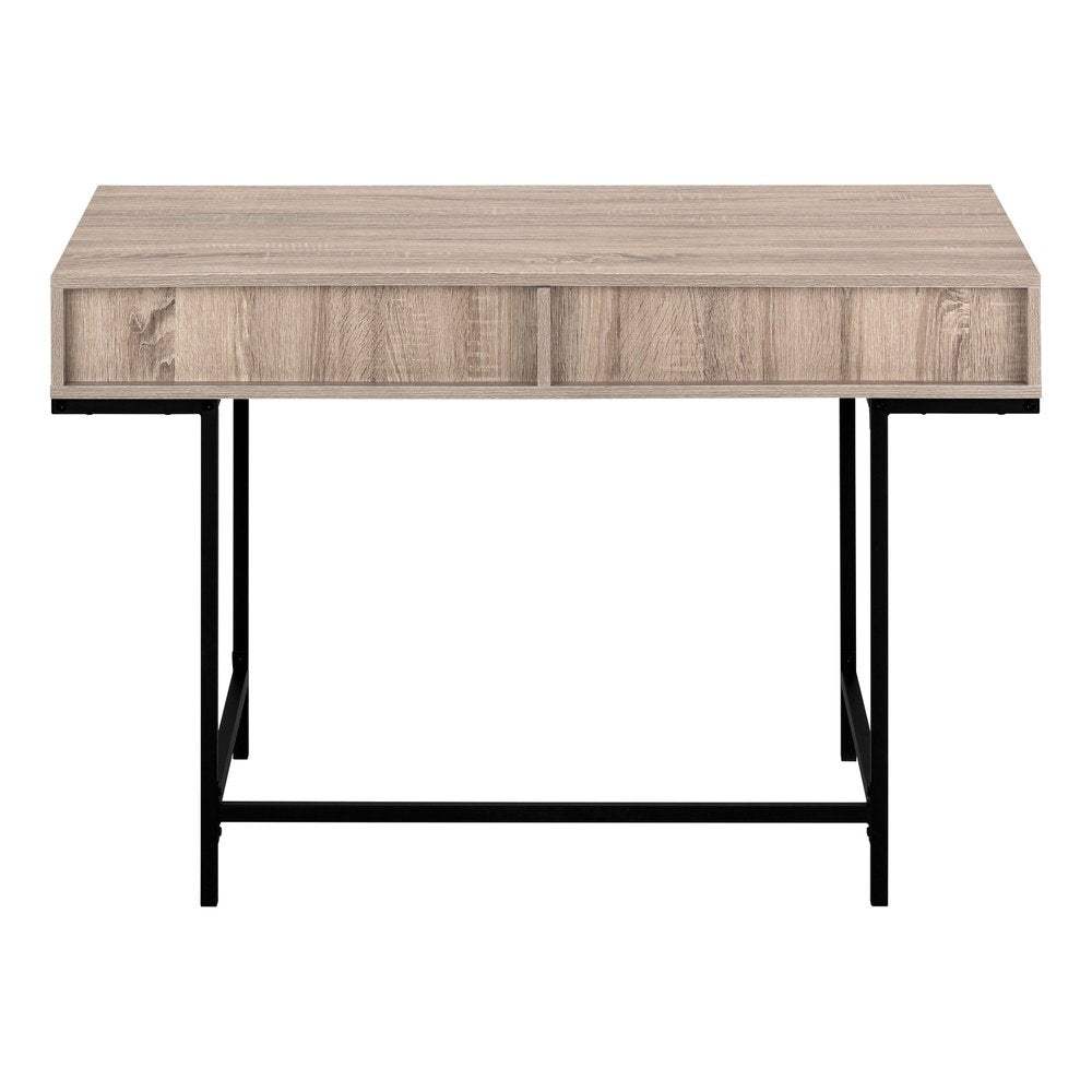 47" Taupe and Black Wood and Metal H-Shape Computer Desk With Two Drawers