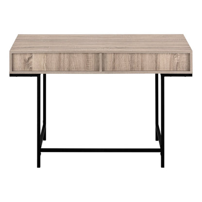 47" Taupe and Black Wood and Metal H-Shape Computer Desk With Two Drawers